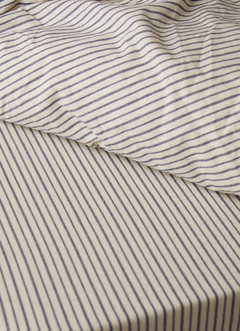 Pyjama Stripe Cotton Fitted Sheet | Navy/Ecru