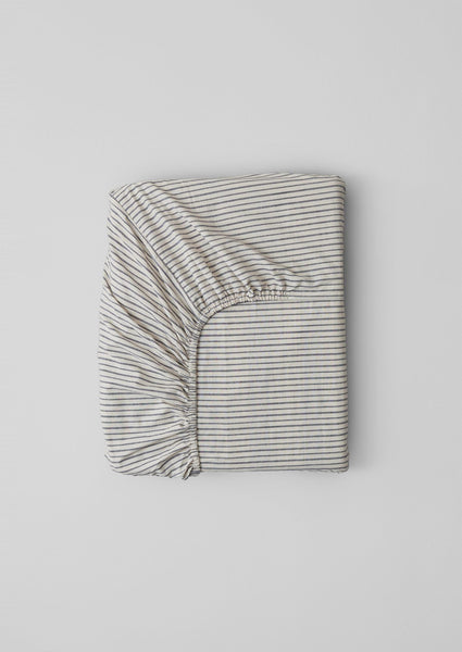 Pyjama Stripe Cotton Fitted Sheet Navy Ecru