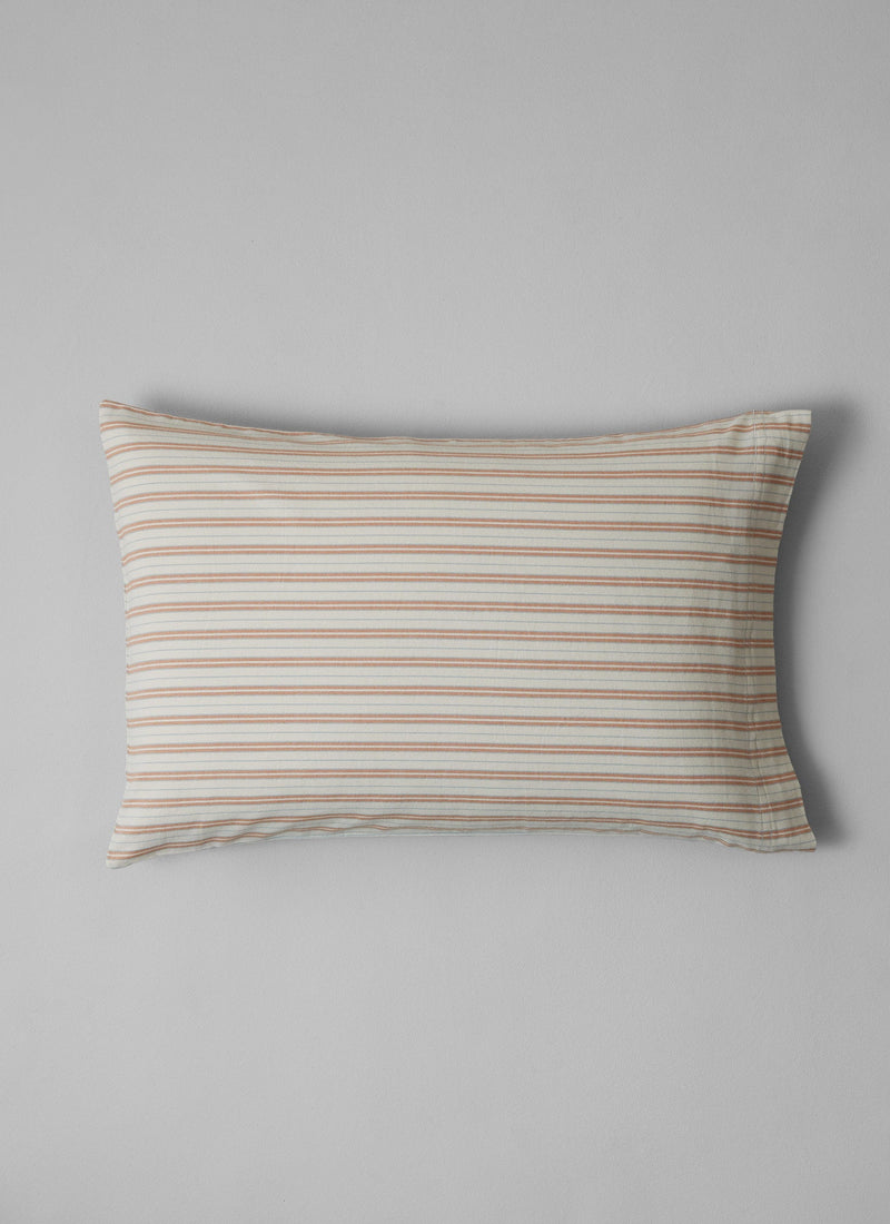 Ines Stripe Cotton Flannel Housewife Pillowcase Set | Apricot/Soft Blue