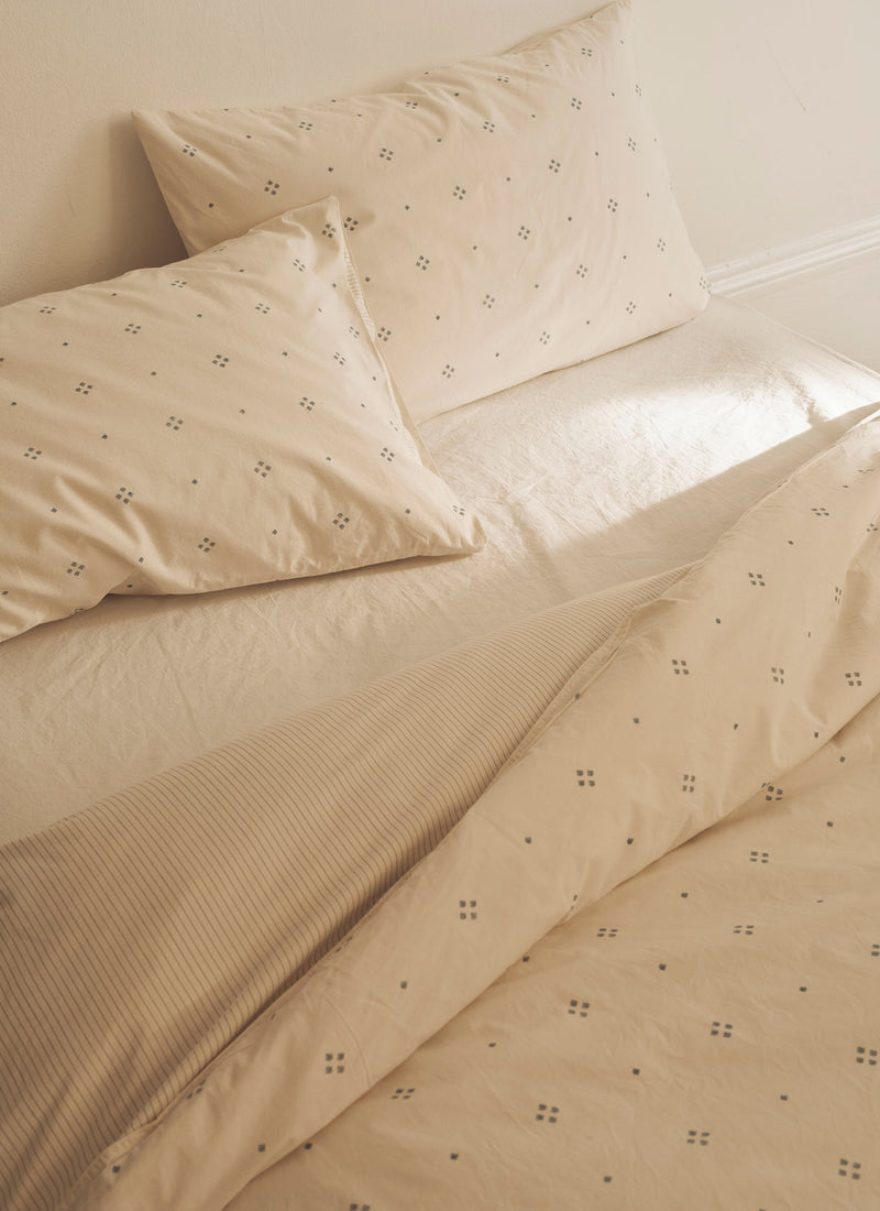 Rowan Print Cotton Poplin Duvet Cover | Ecru/Soft Blue