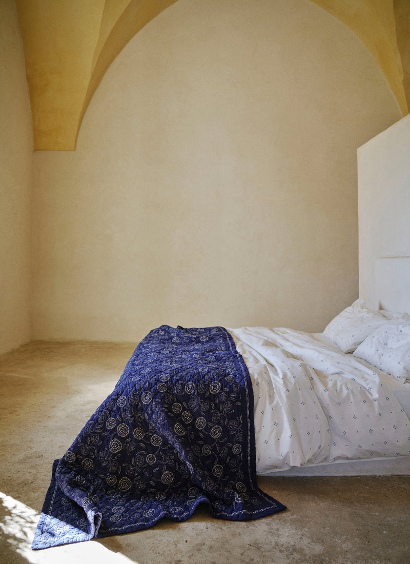 Rowan Print Cotton Poplin Duvet Cover | Ecru/Soft Blue