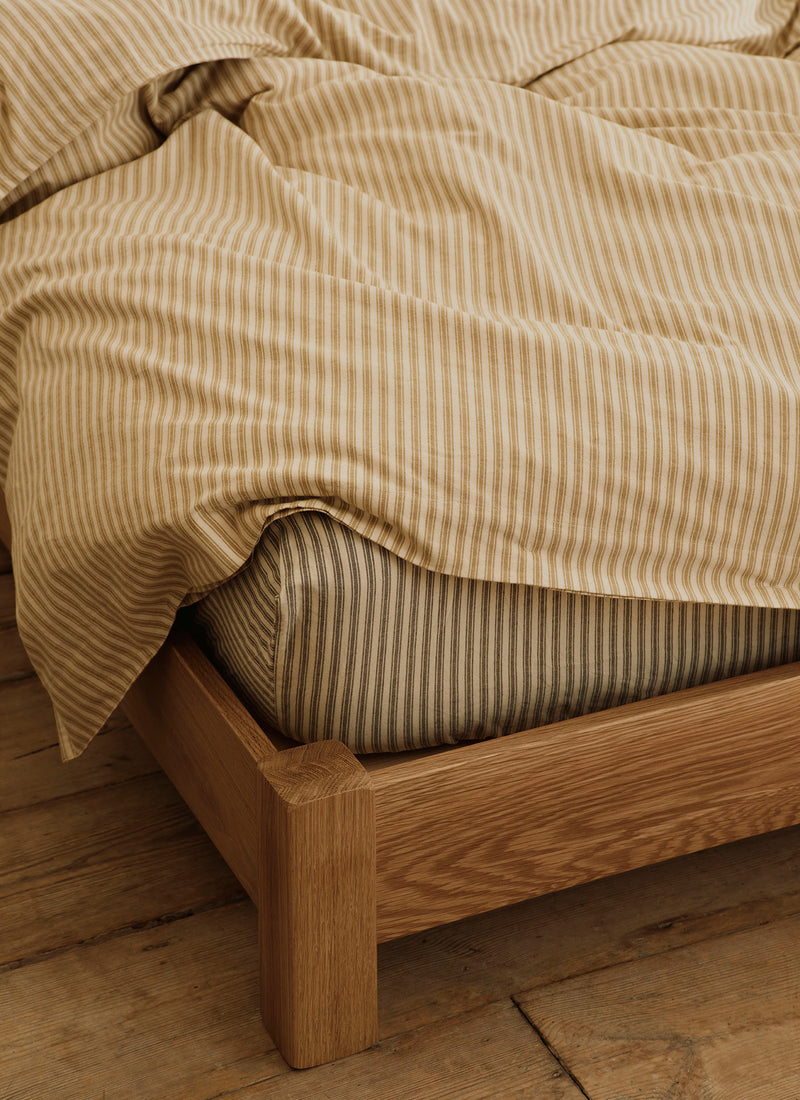 Ticking Stripe Cotton Duvet Cover | Ecru/Straw