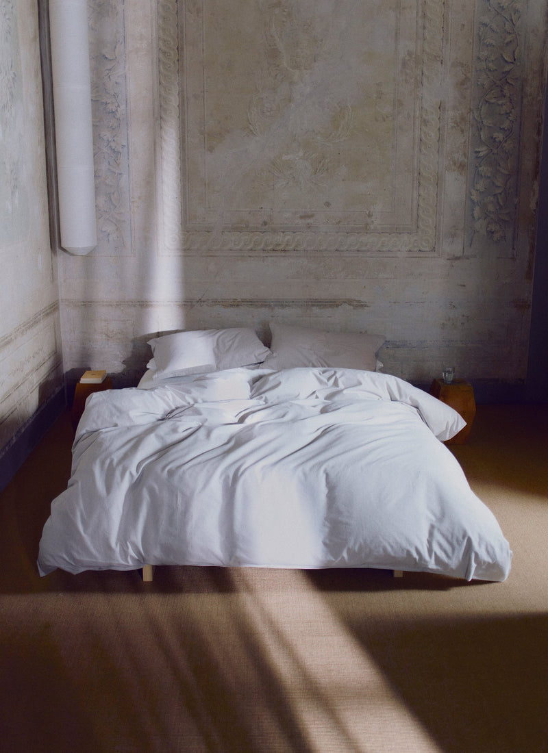 Fine Stripe Cotton Duvet Cover | Ecru/Smoke Blue