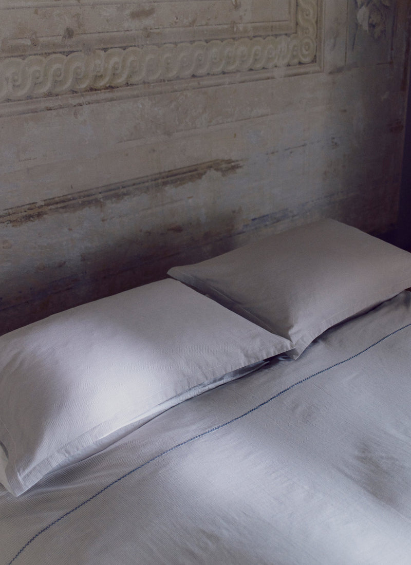 Fine Stripe Cotton Duvet Cover | Ecru/Smoke Blue