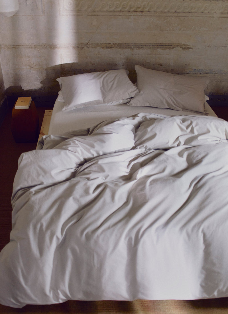 Fine Stripe Cotton Duvet Cover | Ecru/Smoke Blue