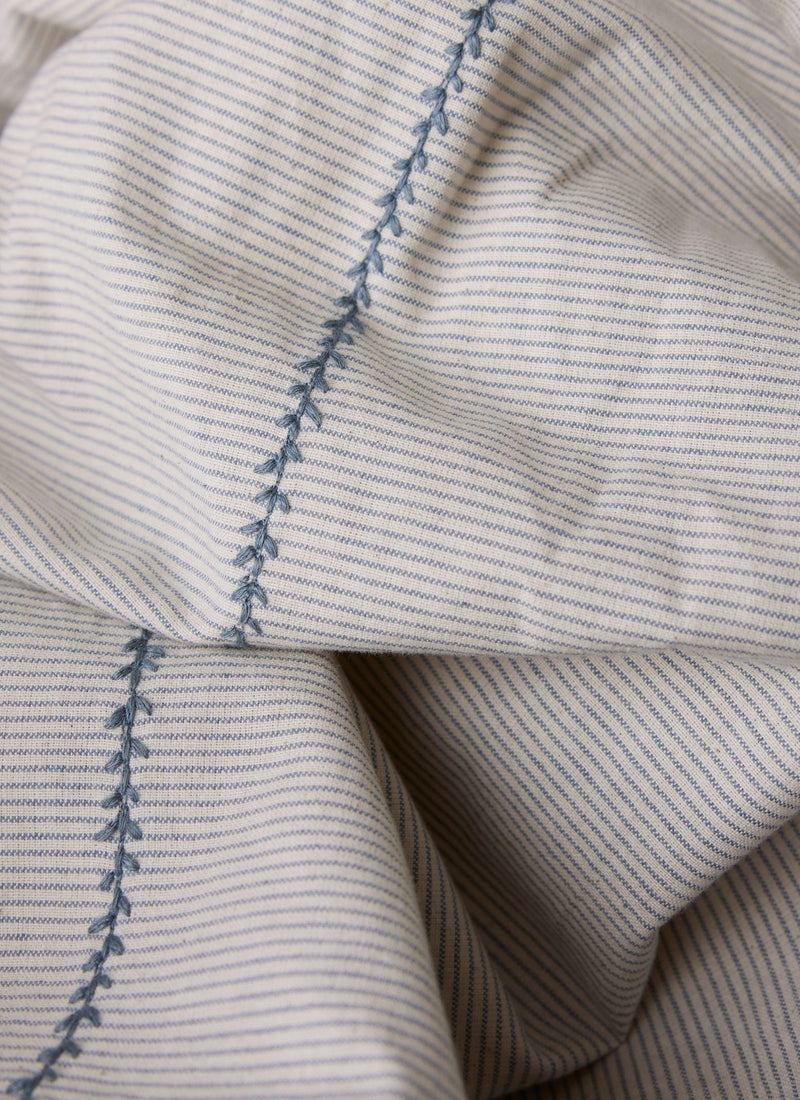 Fine Stripe Cotton Duvet Cover | Ecru/Smoke Blue