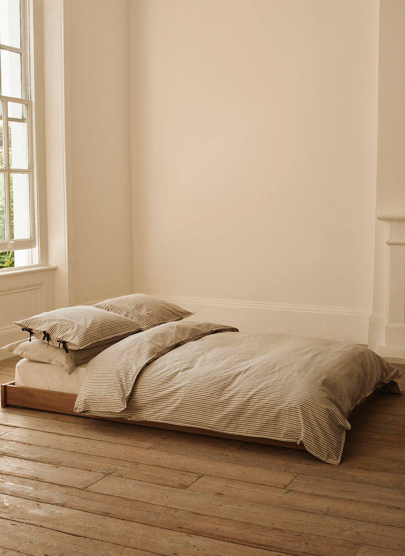 Pyjama Stripe Cotton Duvet Cover | Navy/Ecru