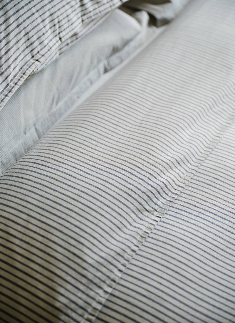 Pyjama Stripe Cotton Duvet Cover | Navy/Ecru