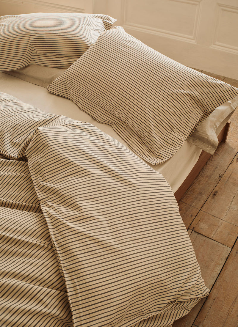 Pyjama Stripe Cotton Duvet Cover | Navy/Ecru