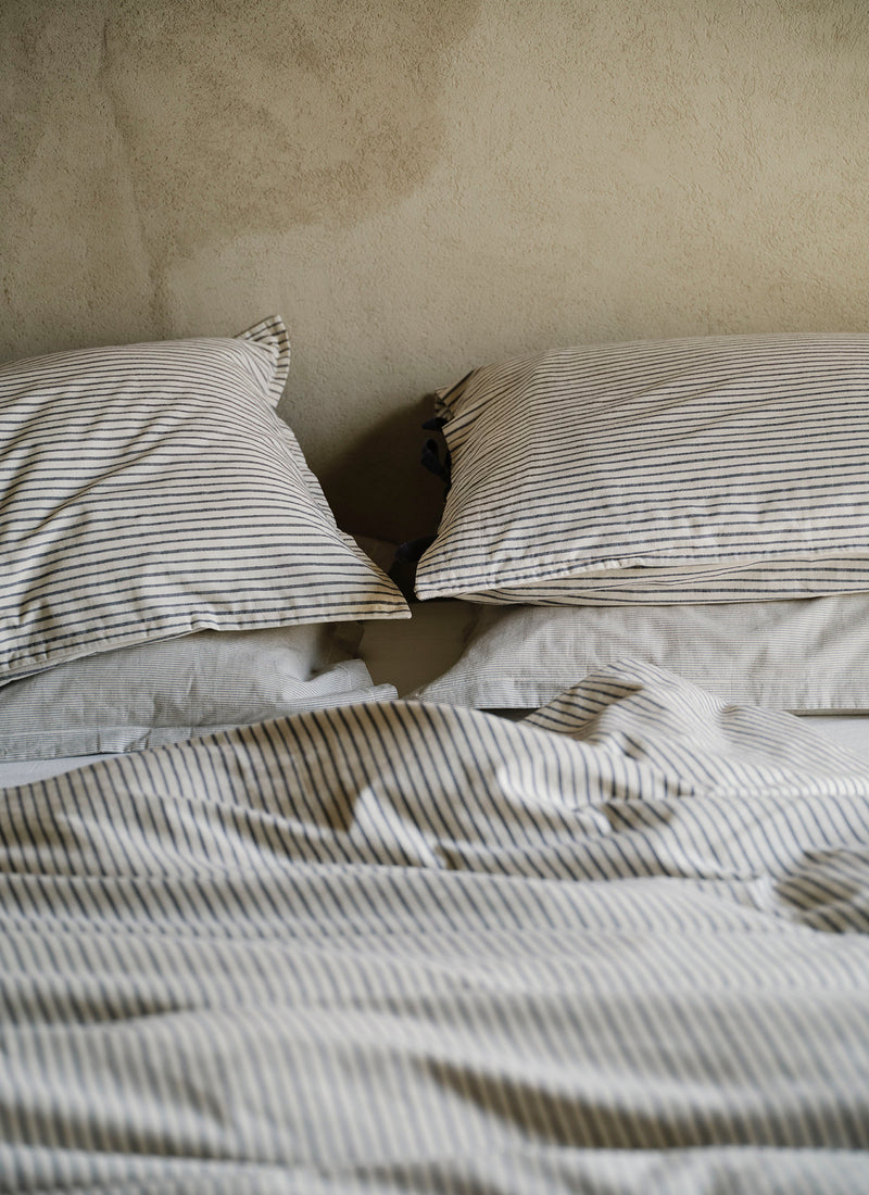 Pyjama Stripe Cotton Duvet Cover | Navy/Ecru
