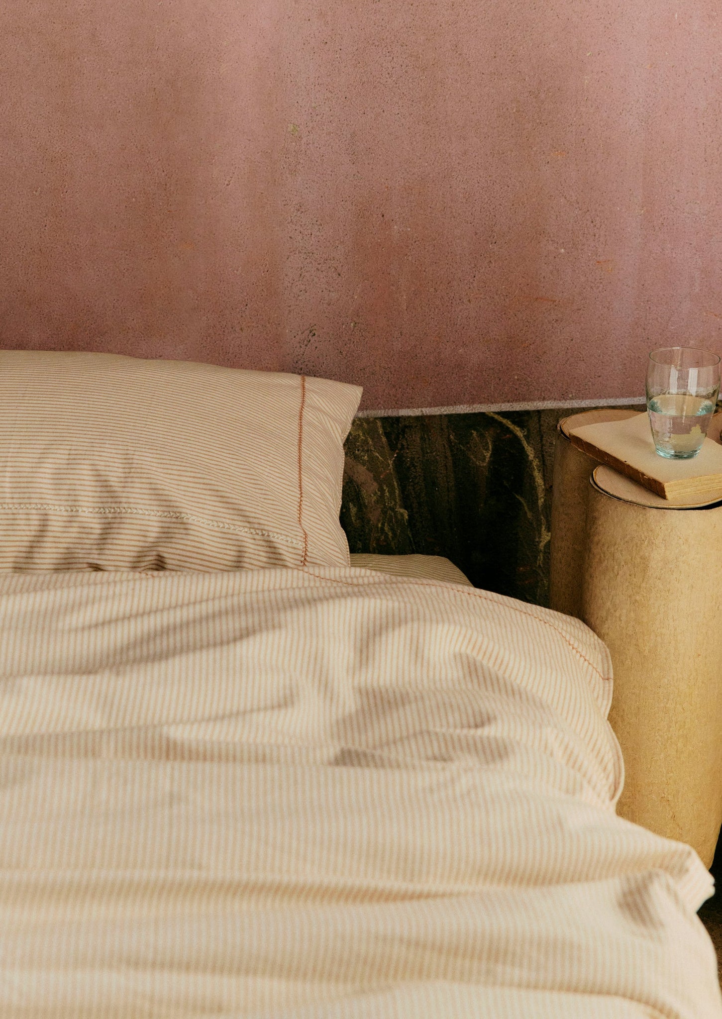 Soft Stripe Cotton Embroidered Pillowcase | Clay/Ecru