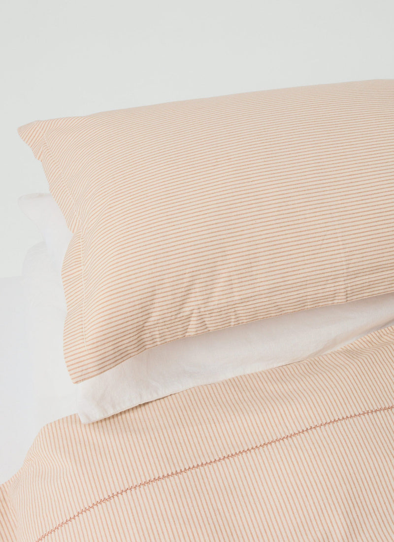 Soft Stripe Cotton Oxford Pillowcase Set | Clay/Ecru