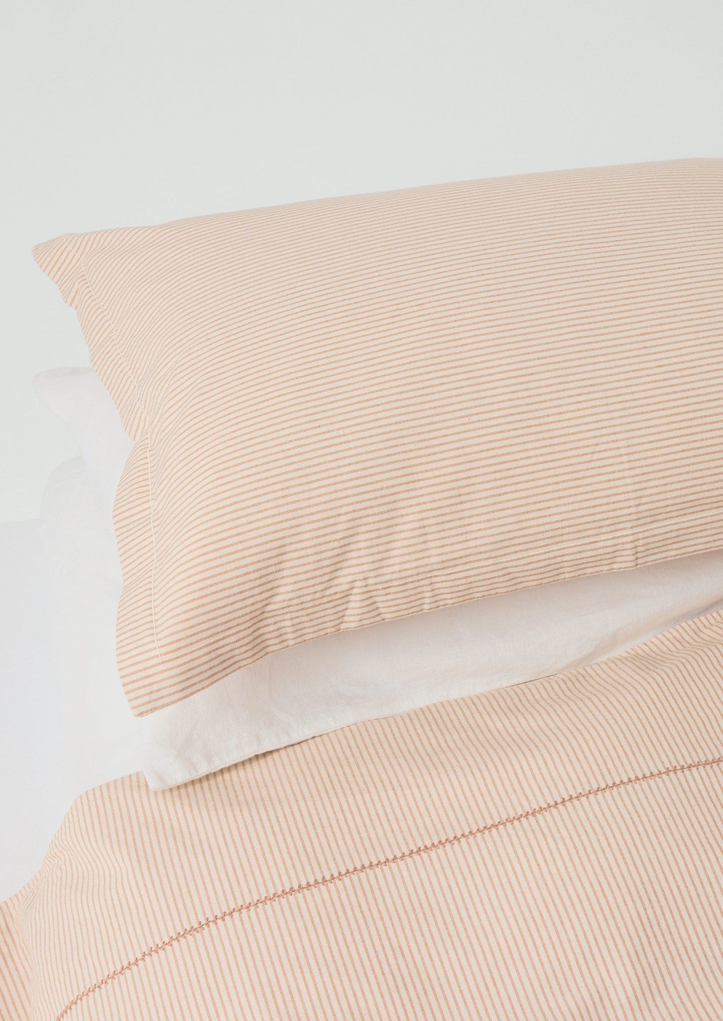 Soft Stripe Cotton Oxford Pillowcase Set | Clay/Ecru