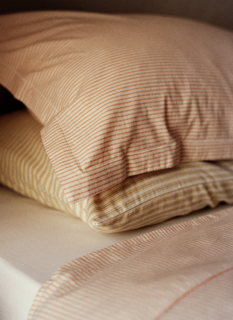 Soft Stripe Cotton Oxford Pillowcase Set | Clay/Ecru