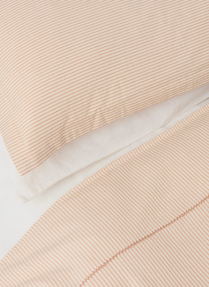 Soft Stripe Cotton Oxford Pillowcase Set | Clay/Ecru