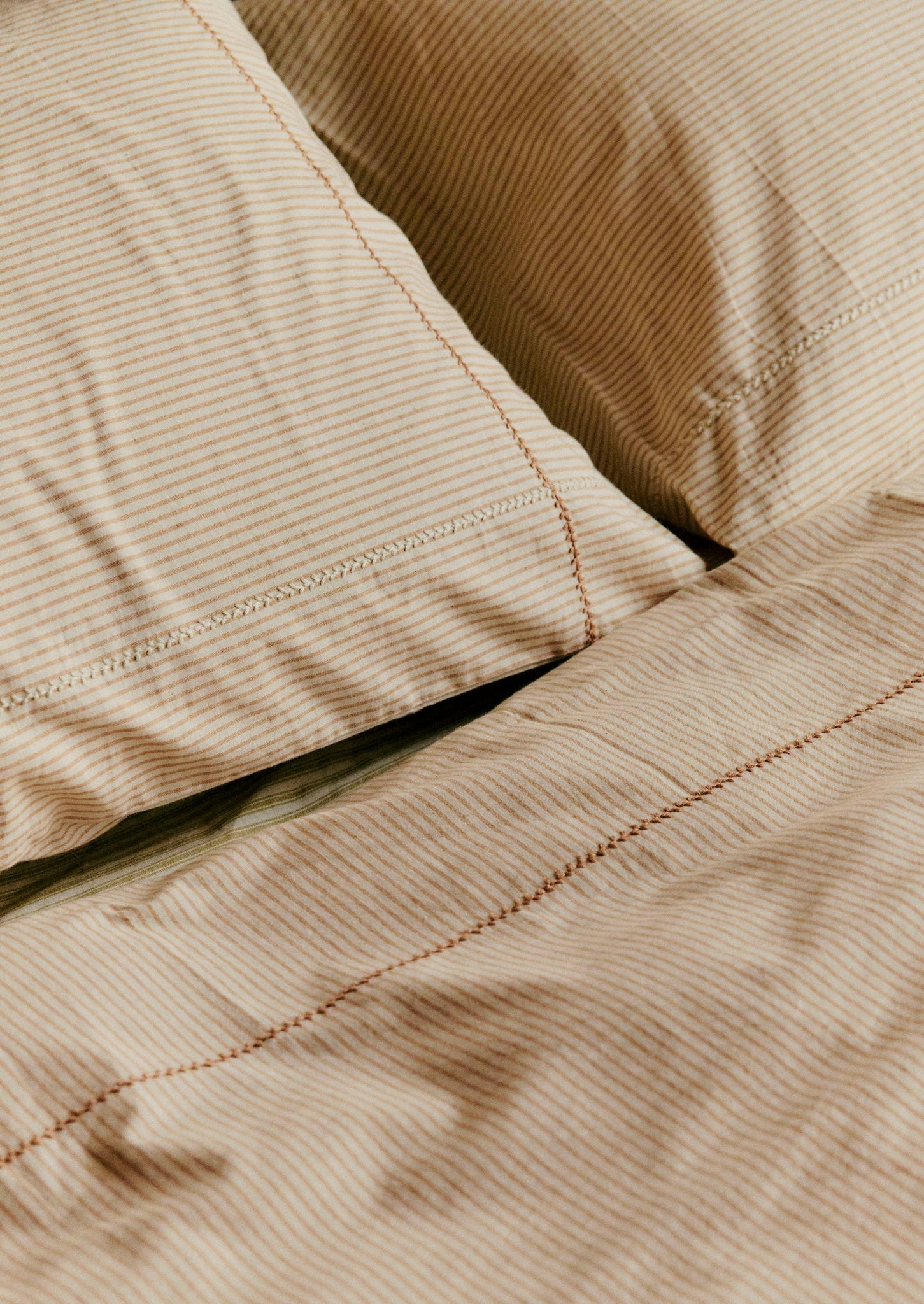 Soft Stripe Cotton Embroidered Duvet Cover | Clay/Ecru