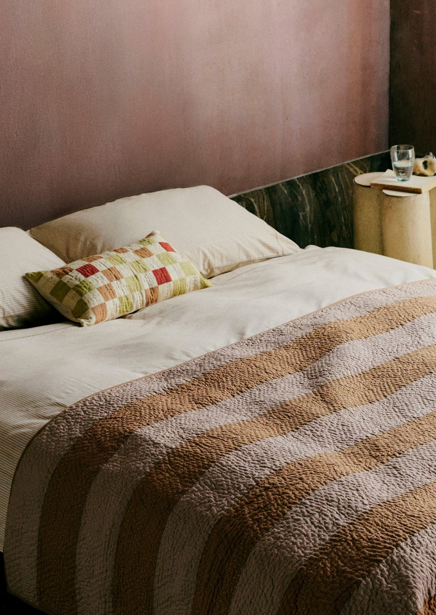Soft Stripe Cotton Embroidered Duvet Cover | Clay/Ecru
