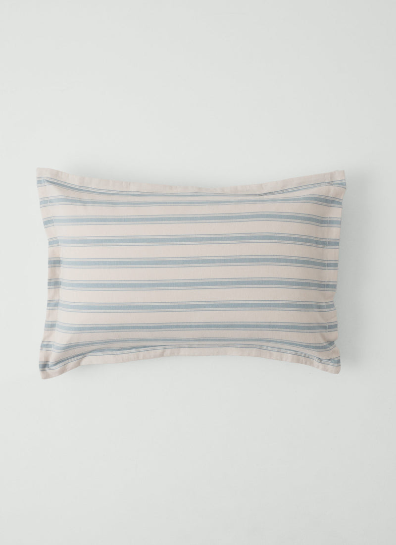 Fjord Stripe Cotton Flannel Oxford Pillowcase Set | Washed Blue/Ecru