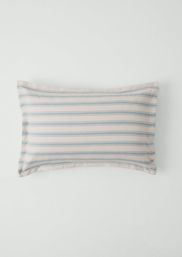 Fjord Flannel Stripe Cotton Oxford Pillowcase Set | Washed Blue/Ecru