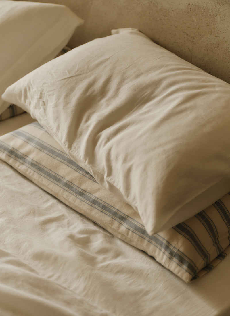 Fjord Stripe Cotton Flannel Housewife Pillowcase Set | Washed Blue/Ecru