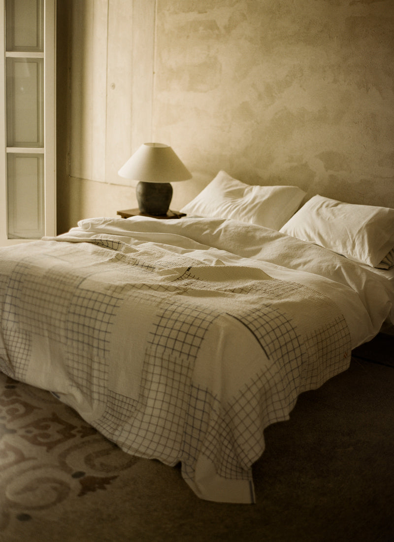 Fjord Stripe Cotton Flannel Housewife Pillowcase Set | Washed Blue/Ecru
