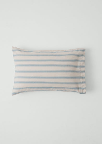 Fjord Stripe Cotton Flannel Housewife Pillowcase Set Washed Blue Ecru