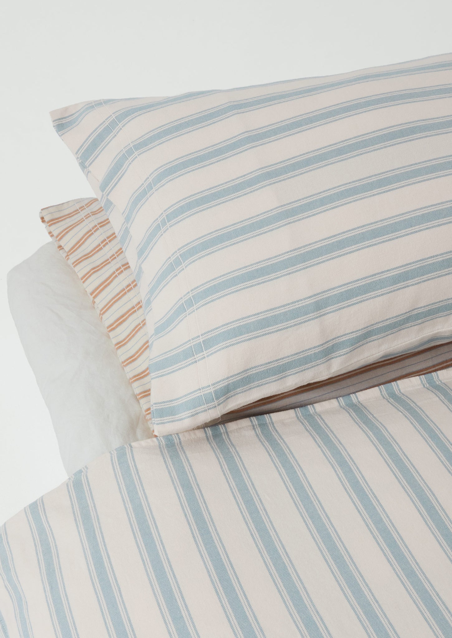 Fjord Flannel Stripe Cotton Duvet Cover | Washed Blue/Ecru
