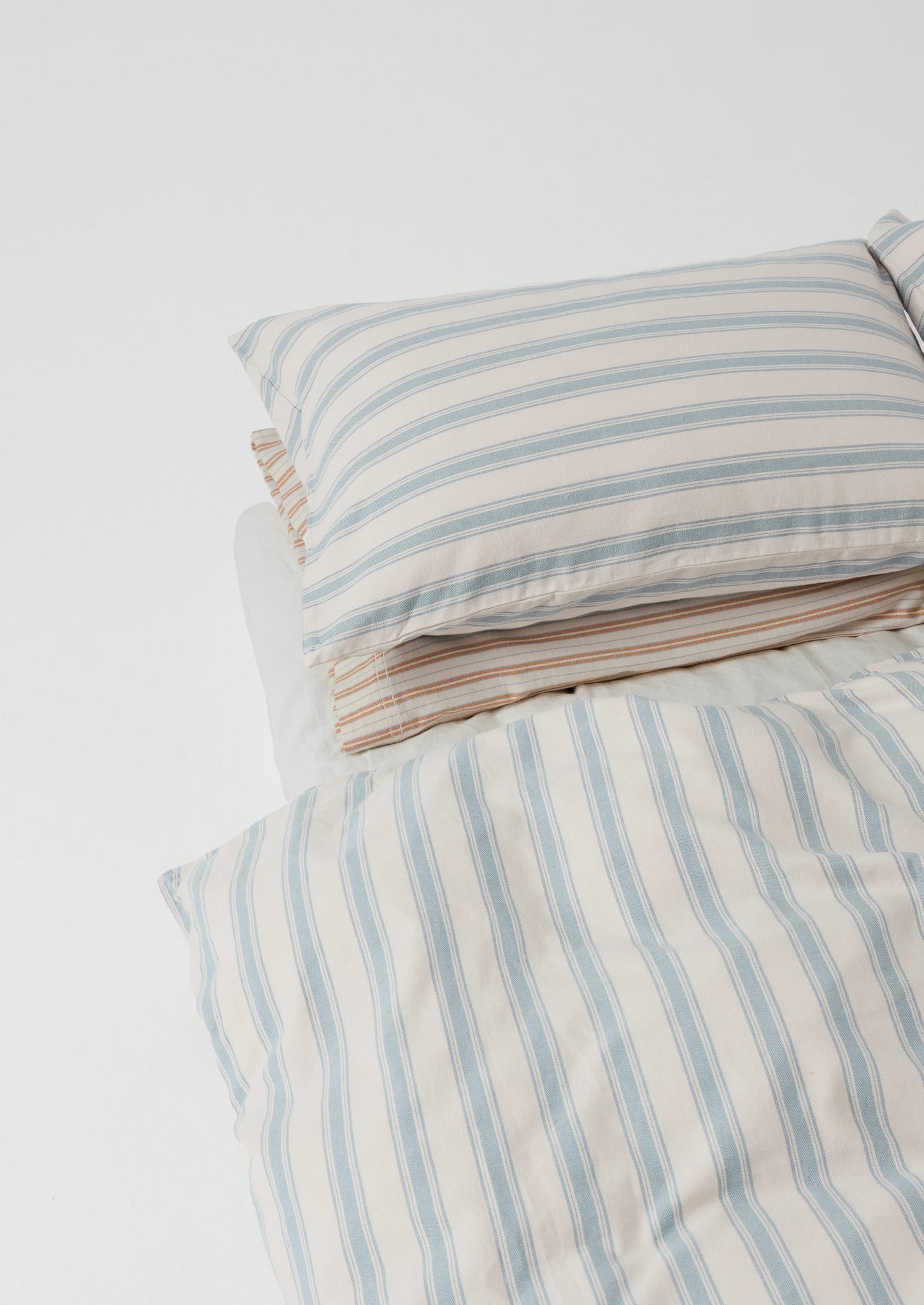 Fjord Flannel Stripe Cotton Duvet Cover | Washed Blue/Ecru