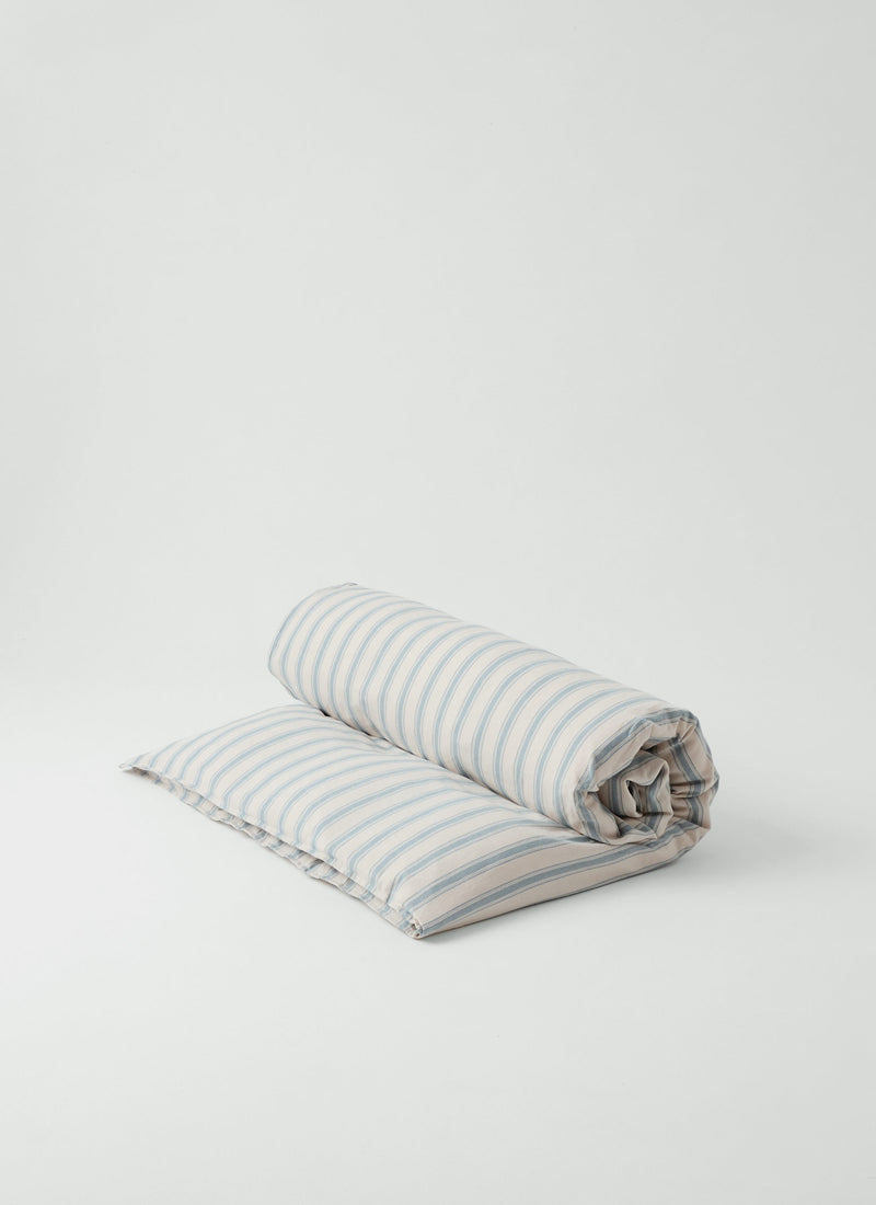 Fjord Stripe Cotton Flannel Duvet Cover | Washed Blue/Ecru