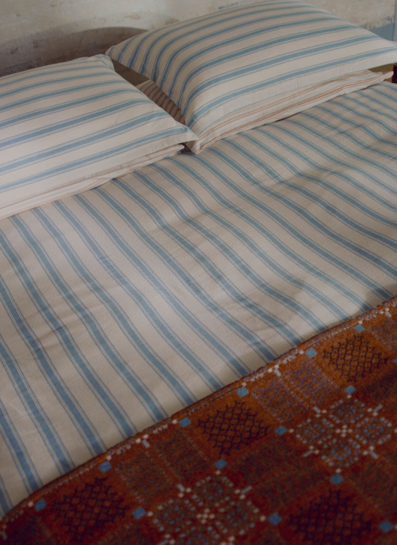 Fjord Stripe Cotton Flannel Duvet Cover | Washed Blue/Ecru