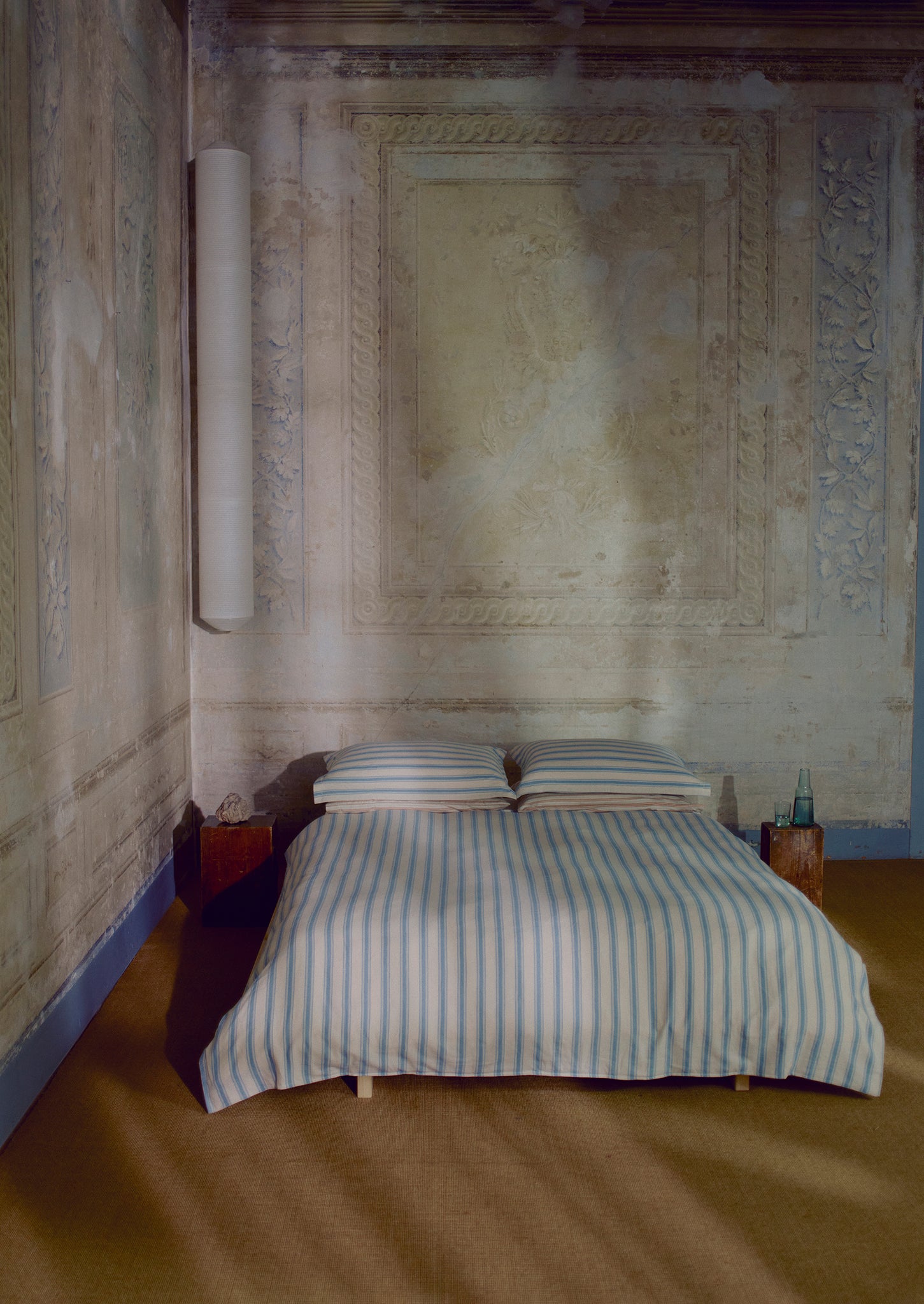 Fjord Flannel Stripe Cotton Duvet Cover | Washed Blue/Ecru