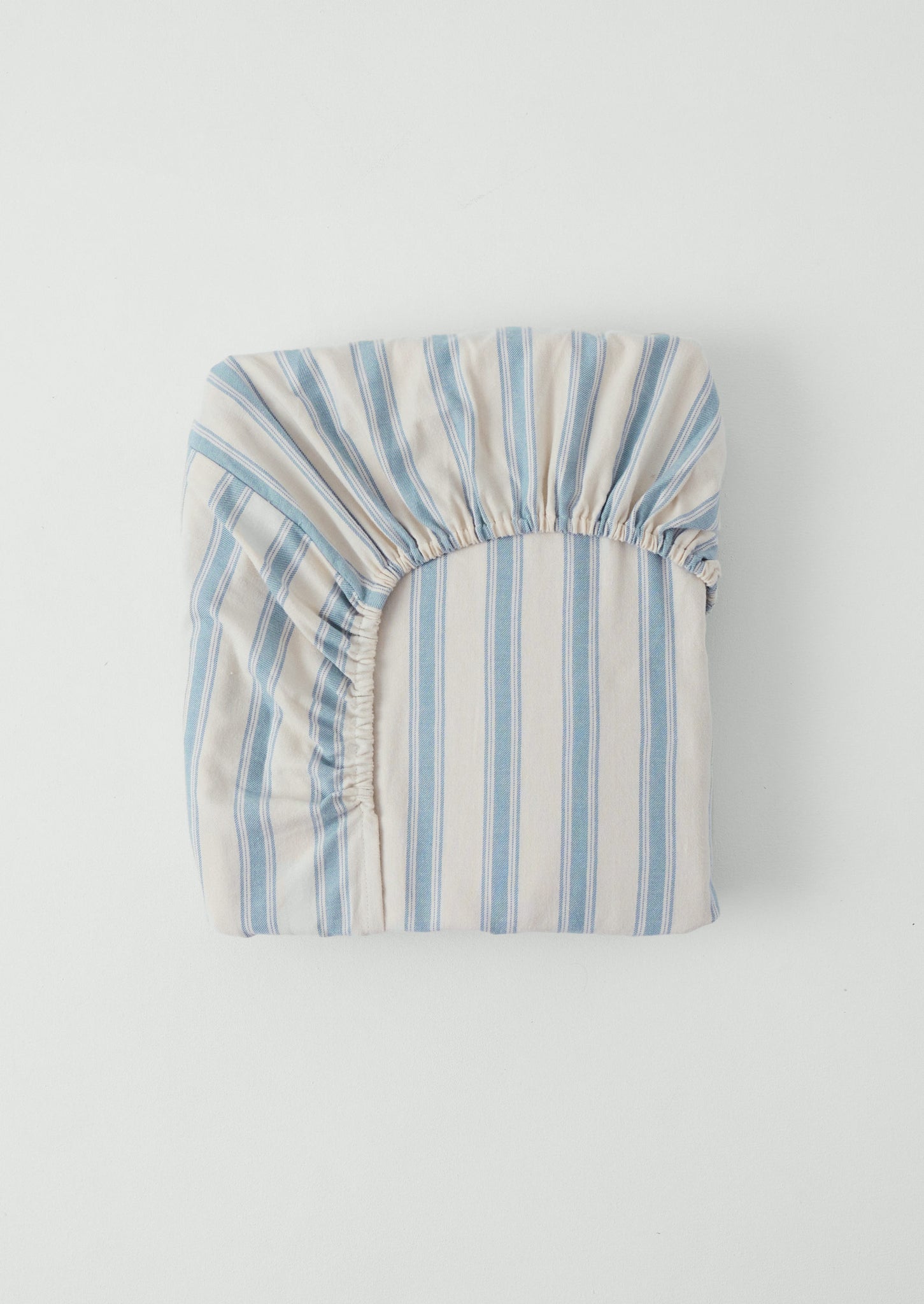 Fjord Flannel Stripe Cotton Fitted Sheet | Washed Blue/Ecru