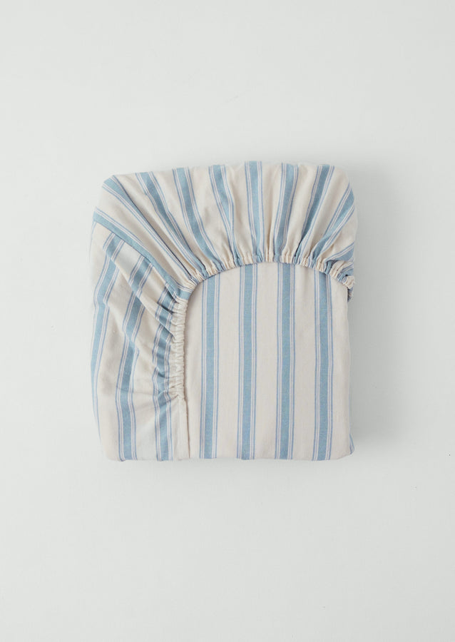 Fjord Flannel Stripe Cotton Fitted Sheet | Washed Blue/Ecru