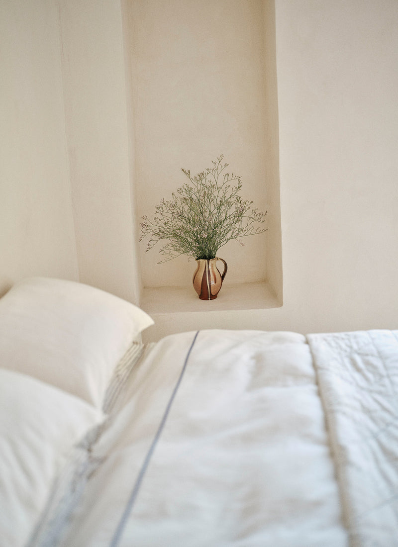 Bud Embroidered Duvet Cover | Ivory/Delft Blue