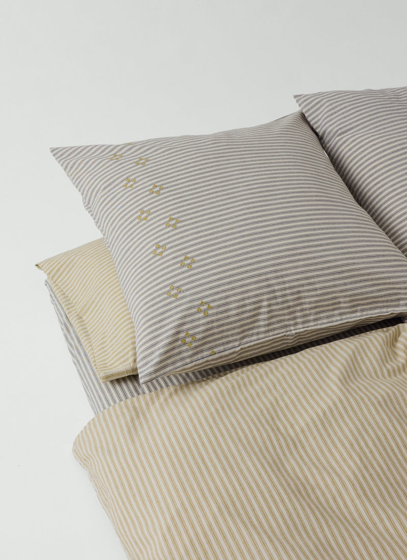 Ticking Stripe Cotton Embroidered Square Pillowcase | Ecru/Graphite