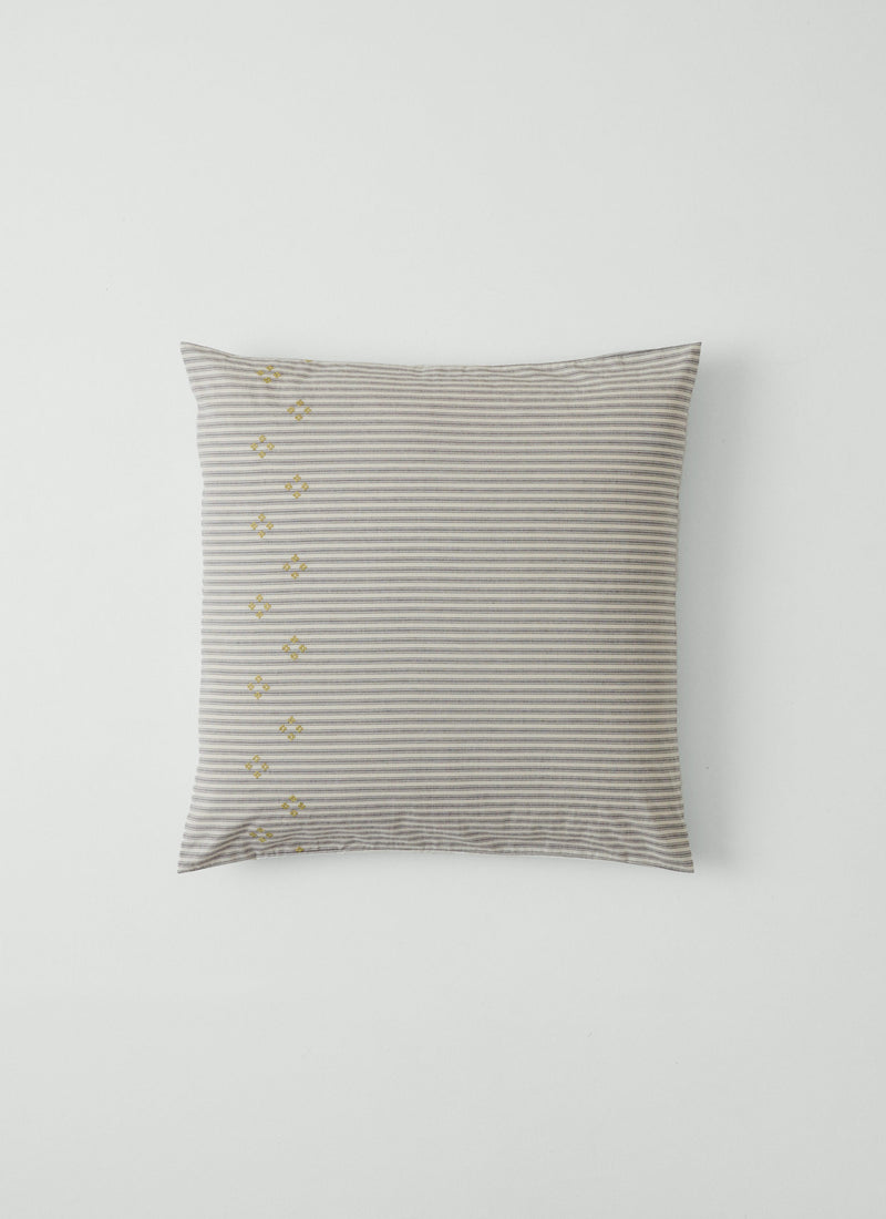 Ticking Stripe Cotton Embroidered Square Pillowcase | Ecru/Graphite