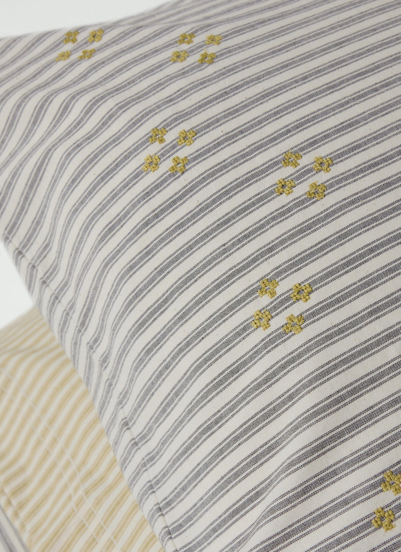 Ticking Stripe Cotton Embroidered Housewife Pillowcase | Ecru/Graphite