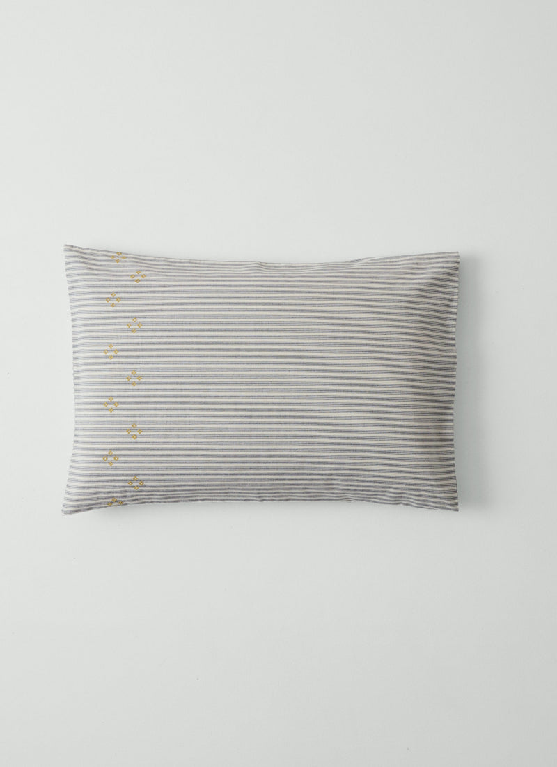 Ticking Stripe Cotton Embroidered Housewife Pillowcase | Ecru/Graphite