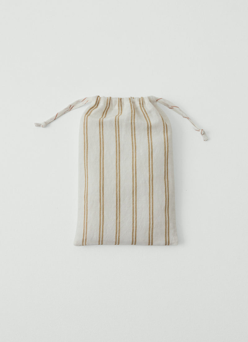 Mina Stripe Linen Cotton Side Tie Pillowcase Set | Ivory/Olive