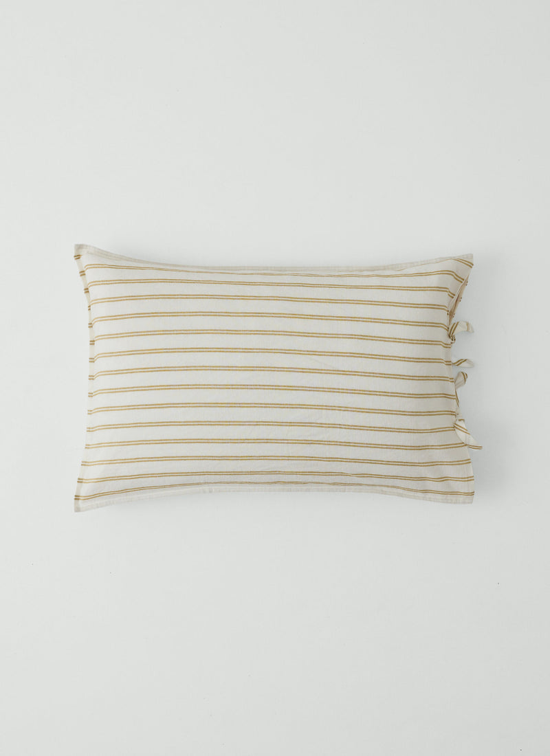 Mina Stripe Linen Cotton Side Tie Pillowcase Set | Ivory/Olive
