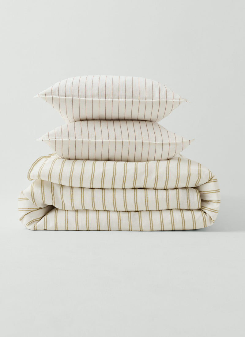 Mina Stripe Linen Cotton Pillowcase Set | Ivory/Caramel