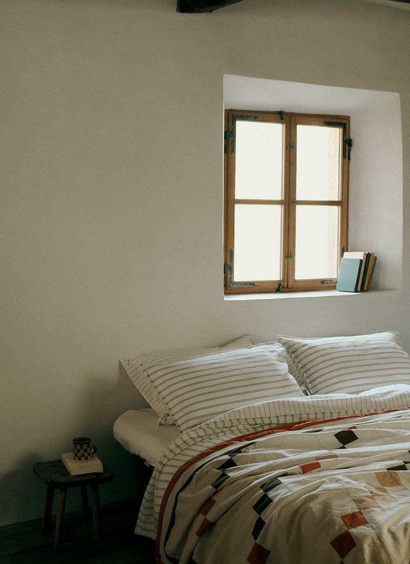 Mina Stripe Linen Cotton Duvet Cover | Ivory/Olive/Caramel