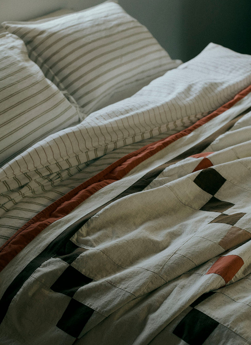 Mina Stripe Linen Cotton Duvet Cover | Ivory/Olive/Caramel
