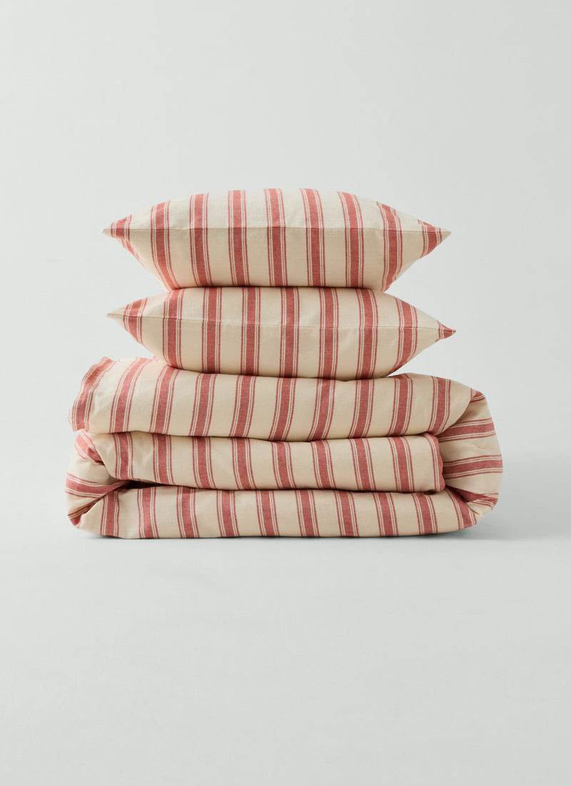 Fjord Flannel Stripe Cotton Pillowcase Set | Rosehip/Ecru