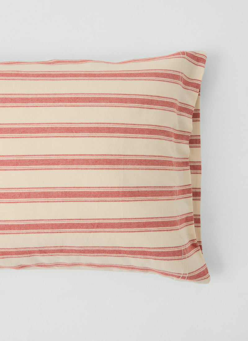 Fjord Flannel Stripe Cotton Pillowcase Set | Rosehip/Ecru