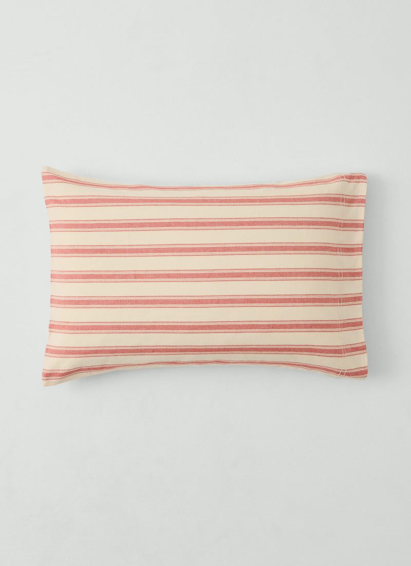 Fjord Flannel Stripe Cotton Pillowcase Set | Rosehip/Ecru