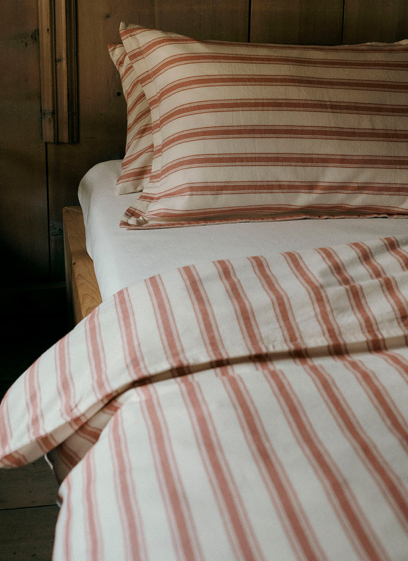 Fjord Flannel Stripe Oxford Pillowcase Set | Rosehip/Ecru
