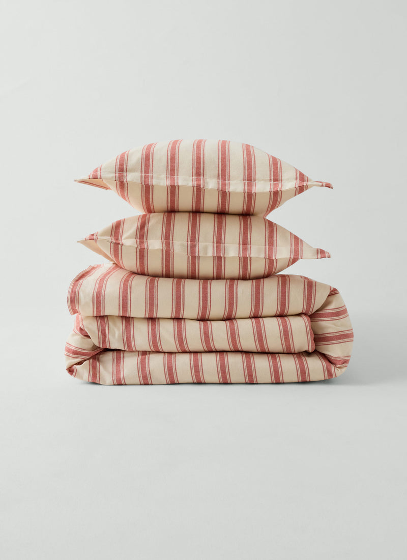 Fjord Flannel Stripe Oxford Pillowcase Set | Rosehip/Ecru