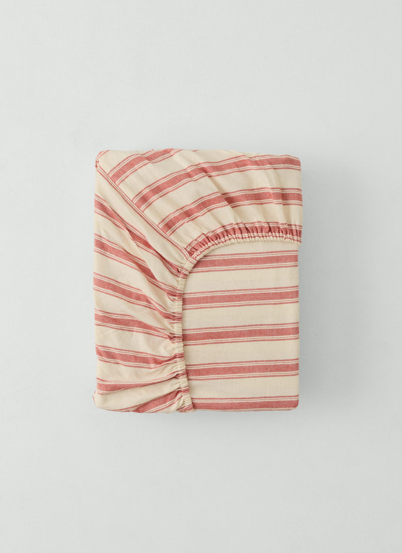 Fjord Flannel Stripe Fitted Sheet | Rosehip/Ecru