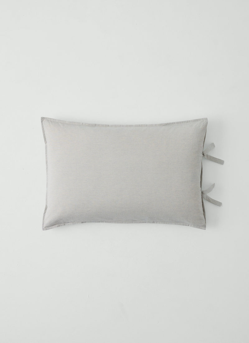 Fine Stripe Cotton Side Tie Pillowcase Set | Ecru/Smoke Blue